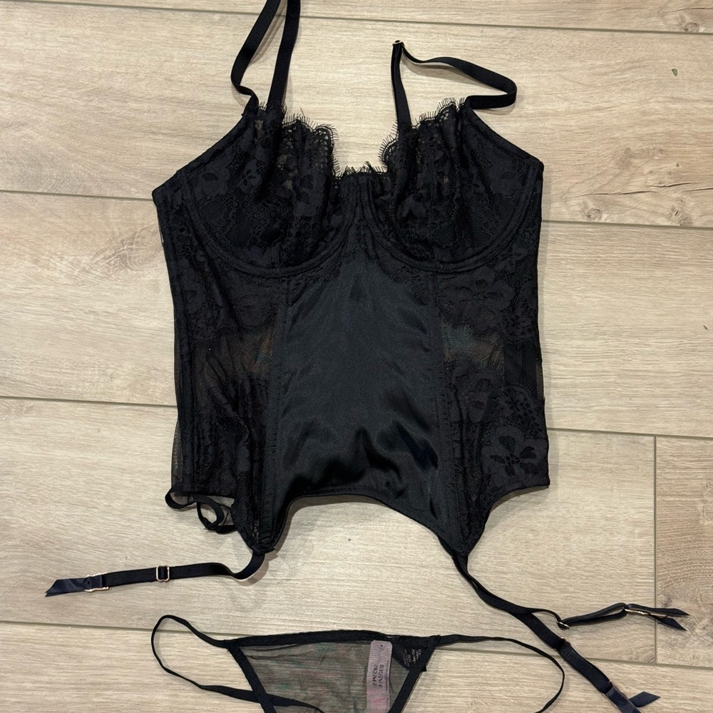 Victoria's Secret Black Lace Bustier with Garter Straps